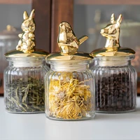 electroplating golden animal glass storage jar cute candy jar sealed miscellaneous grains tea tin storage bottle glass container