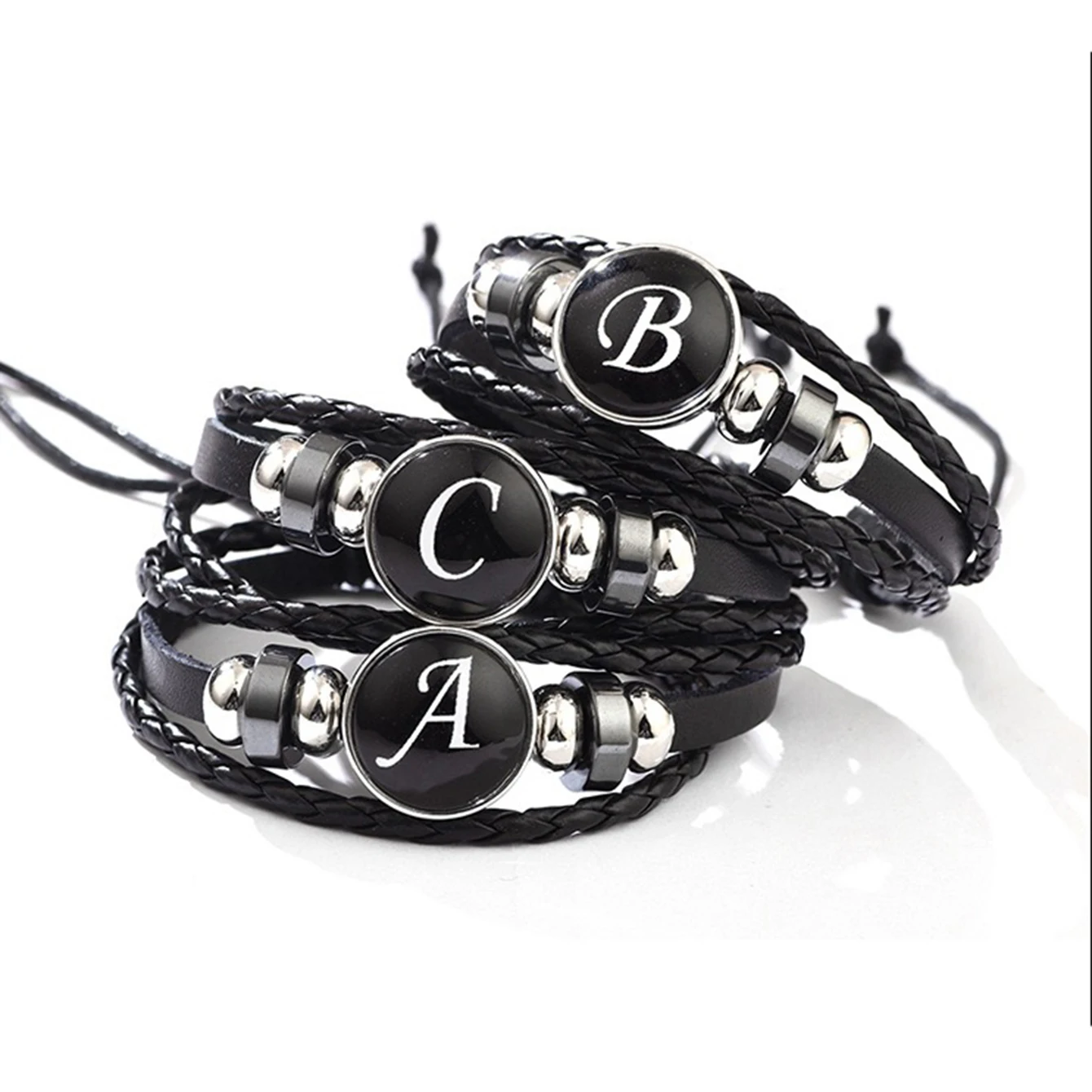Новые кожаные браслеты с английскими буквами A-Z 26 начальный кабошон стекло