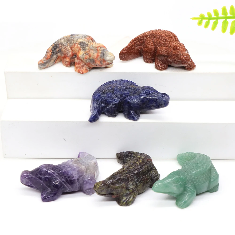 

1.9" Ferocious Crocodile Statues Natural Stone Carved Crystal Animal Figurines Gemstone Crafts Home Decoration Gifts Wholesale
