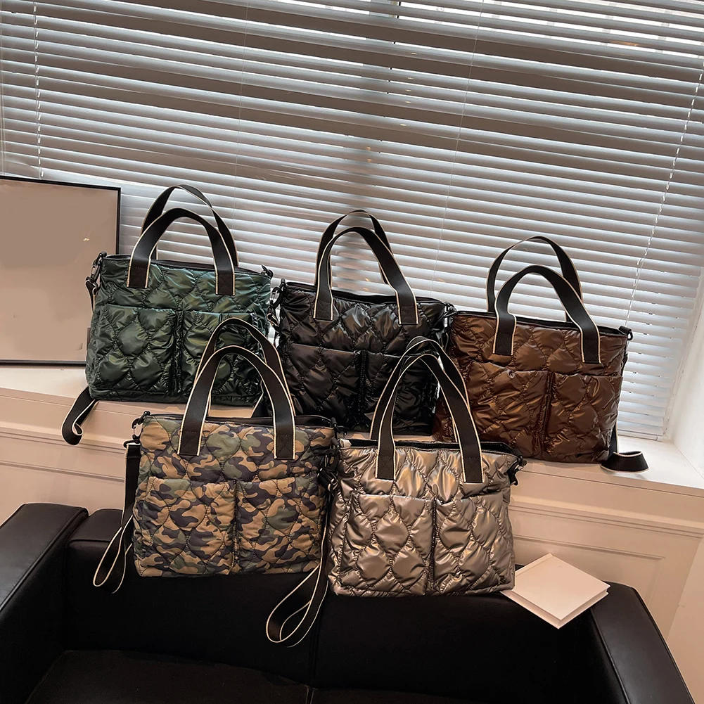 

Сумка-тоут женская с хлопковой подкладкой, модный саквояж кросс-боди, повседневная вместительная нейлоновая большая сумочка, Осень-зима