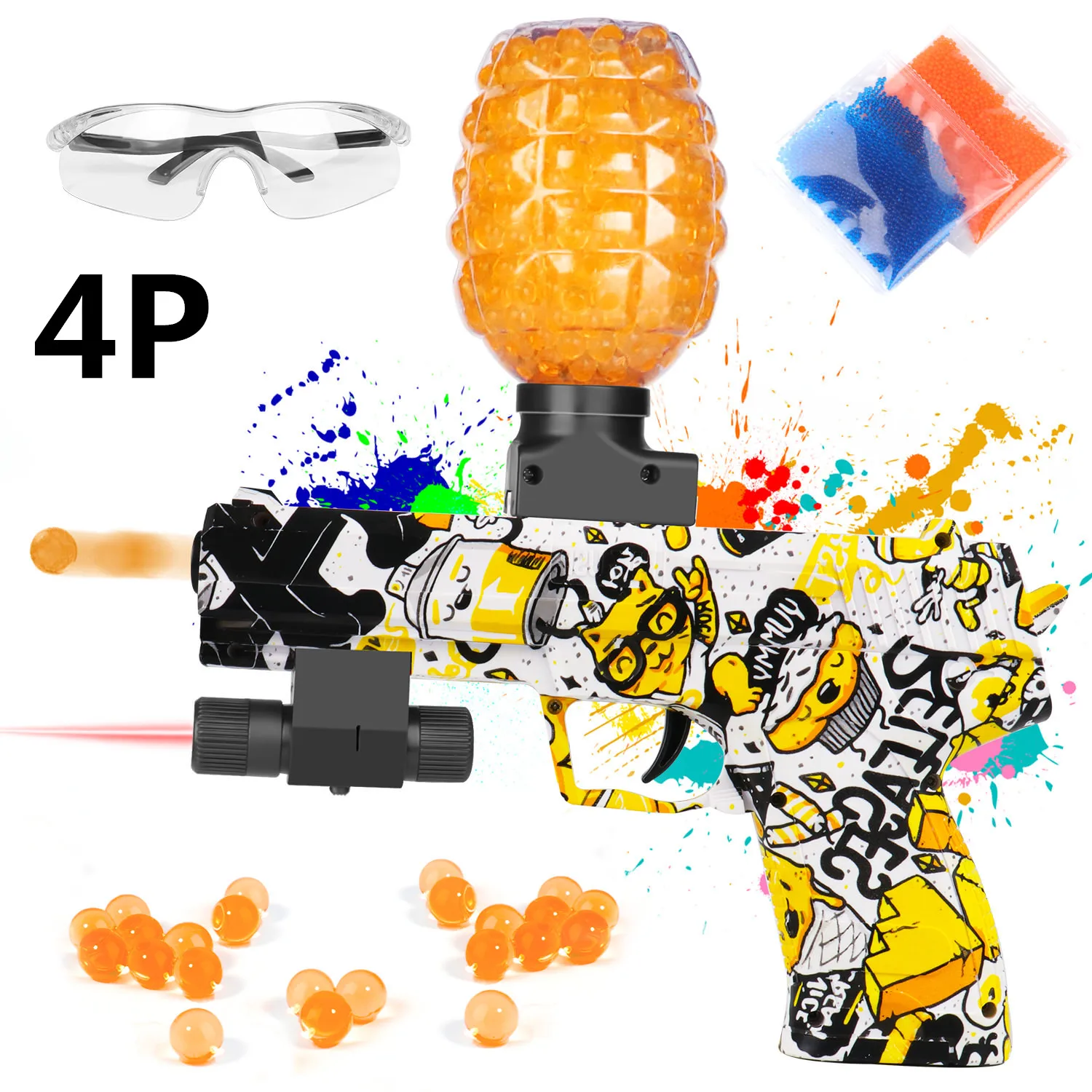 

4Pack Electric Gel Ball Blaster - ferventoys Splatter Ball Gun with 40000 Water Balls and Goggles (Yellow),4Pcs