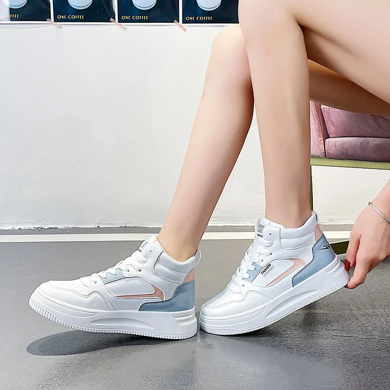Buy 2023 New Women's Fashion Sneakers High Top Casual Vulcanized Sport Shoes White Platform for Woman Autumn Winter Board Shoe on