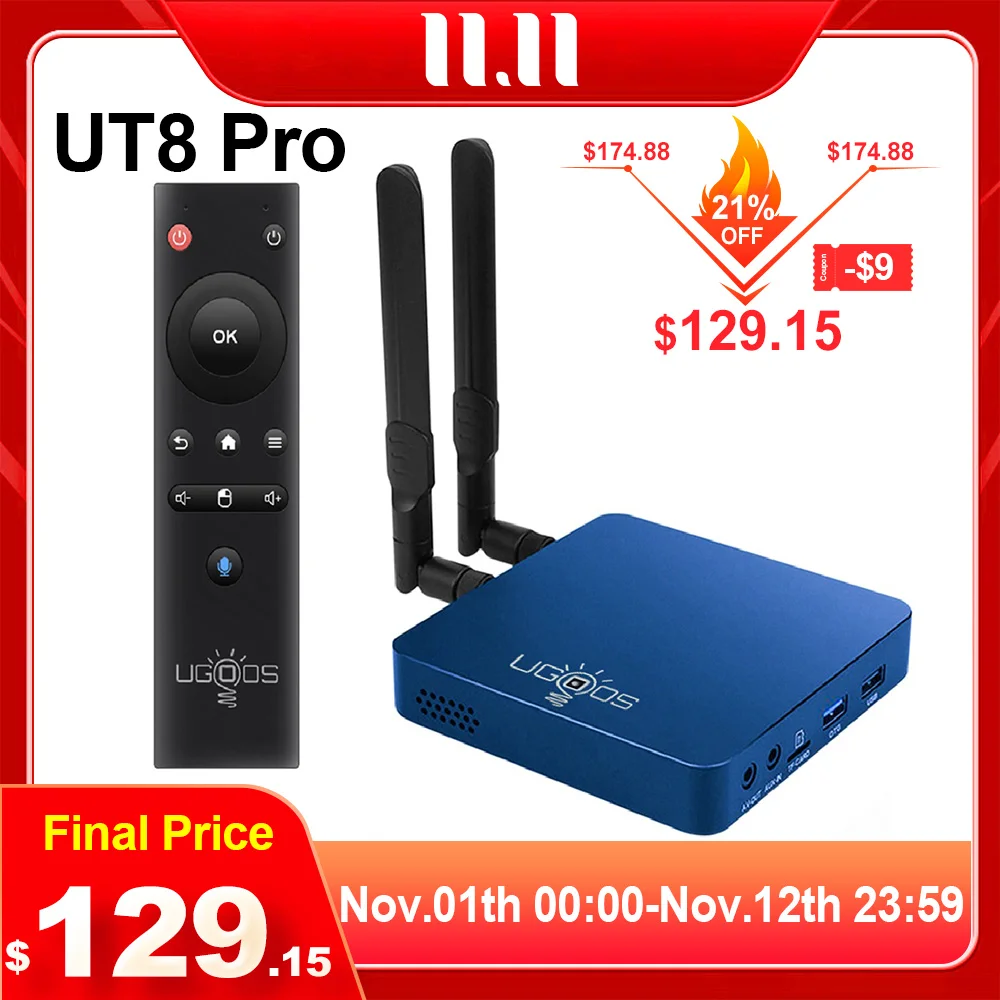 Cena 2022 UGOOS UT8 PRO TV, Pudełko Z Systemem Android 11.0 DDR4 8GB Pamięci RAM 64GB ROM RK3568 WiFi6 Odtwarzacz Multimedialny BT Sterowanie Głosem UT8 4G 32G Set-Top BOX