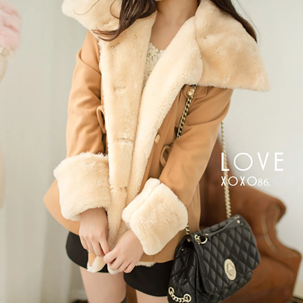 

Autumn Winter Thickened Warm Jacket Overcoat Women's Tops New Korean version slim Double-Breasted College Wind Woolen Coat