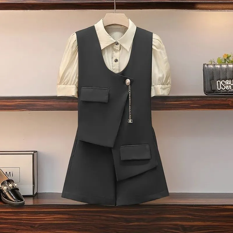 Женский модный костюм Новинка лета 2024 комплект из трех предметов жилет шорты и