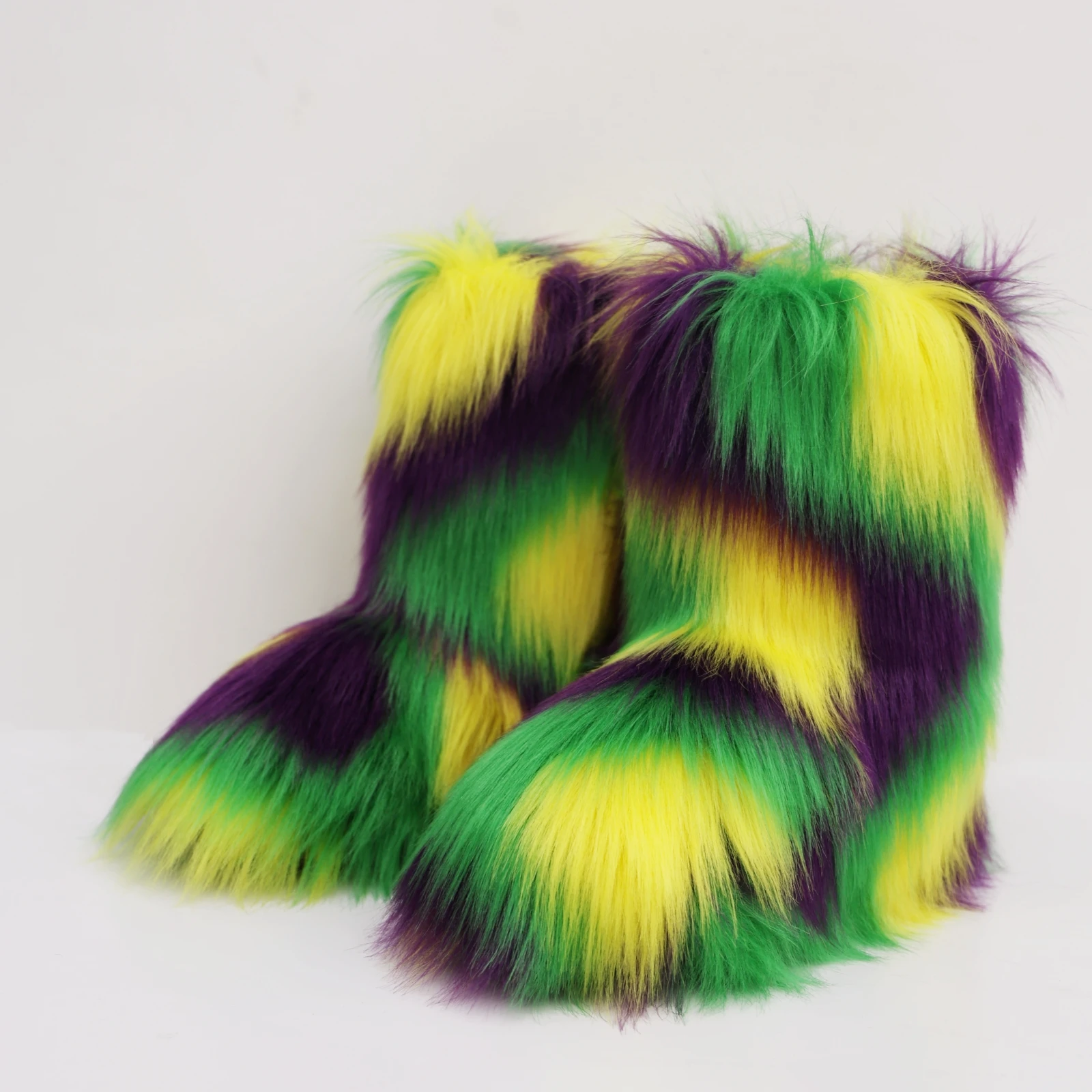 Фото Женские короткие меховые сапоги Mardi Gras Mambo из искусственного меха, пушистые, теплые, удобные, для улицы, на плоской подошве №3