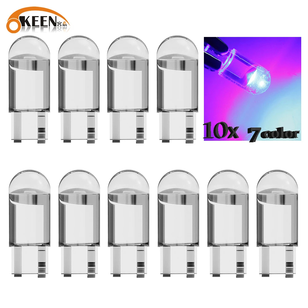 

Светодиодная лампа OKEEN W5W T10, автомобильная лампа из эпоксидной смолы, Cob, 12 В, 6000K, 7 цветов, лампа для номерного знака с клиновидным цоколем, ку...