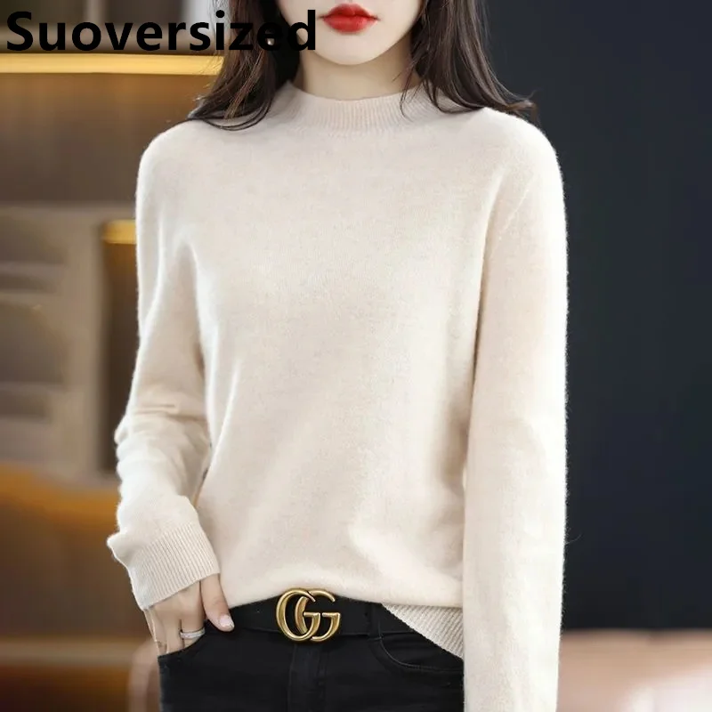 

Женский вязаный свитер с ложным воротником ярких цветов, Осень-зима, новинка, теплые с мягким дном Pulls, корейский мешковатый базовый вязаный пуловер