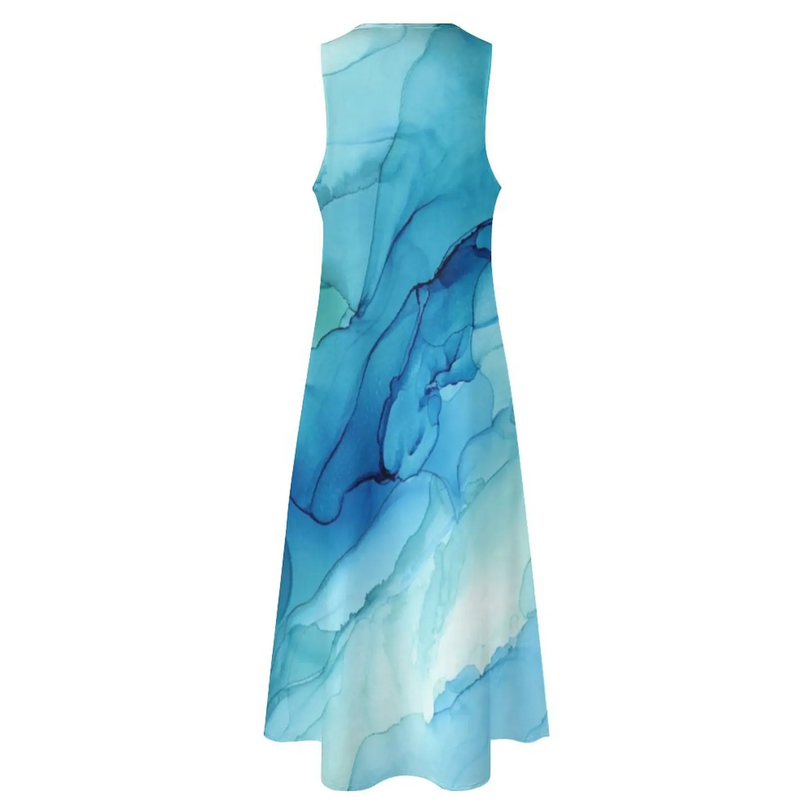 Синее Изумрудное Водное Омбре Абстрактные Чернила Длинное Платье одежда для