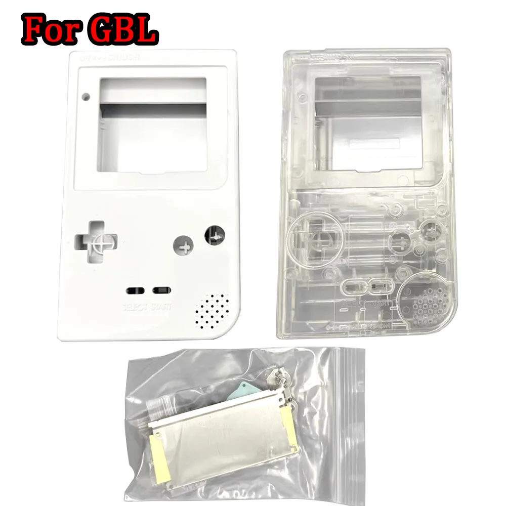 Фото Новый комплект прозрачных и белых корпусов для GameBoy Light GBL, оригинальный размер, чехол с кнопками, резиновые подушечки, белая стеклянная линза №1