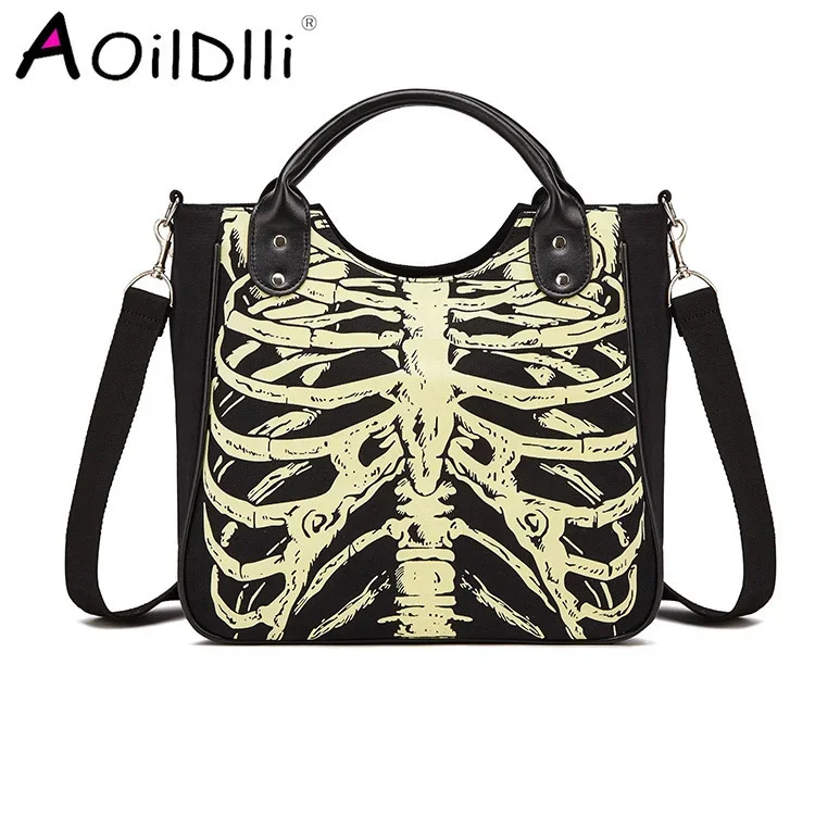 

Luminous Gothic Skeleton Bones Skulls Bags Rock Designer Female Casual Totes Women Punk Bags 2023 Handbag
