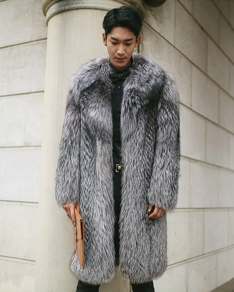 2022 New Faux Fur Men's Fox Fur Coat Long Coat Fur Plus Size Elegant Coat for Men