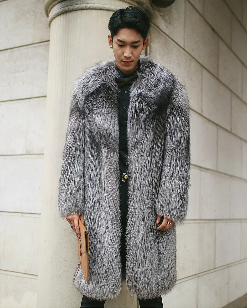 

2022 New Faux Fur Men's Fox Fur Coat Long Coat Fur Plus Size Elegant Coat for Men