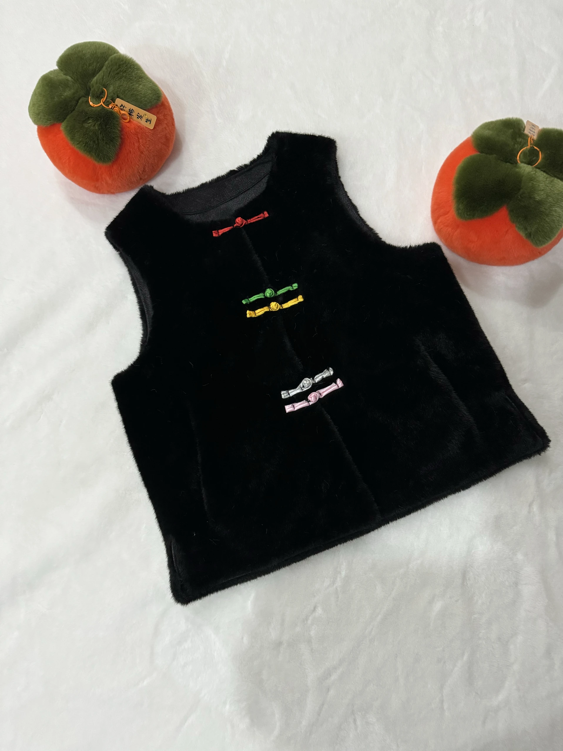 2024 модная черная норковая куртка Женская осенне-зимняя без рукавов с цветными