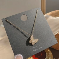 stainless steel pendant necklaces women girls jewelry holiday gifts cute rhinestone butterfly accessories short neck chocker