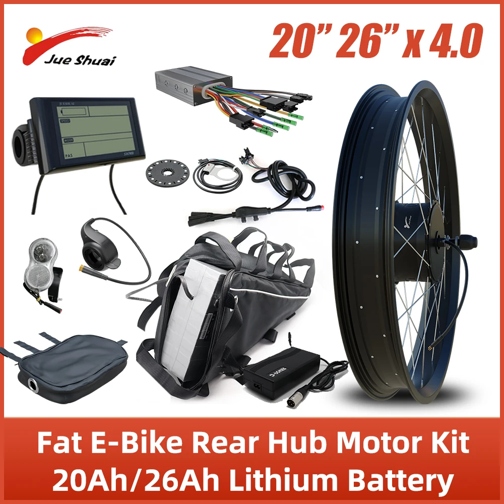 

Электрический велосипед на толстых покрышках, 20 Ач, 26 Ач, батарея 26x4, 1000 Вт, комплект для переоборудования электровелосипеда на задний втулк...