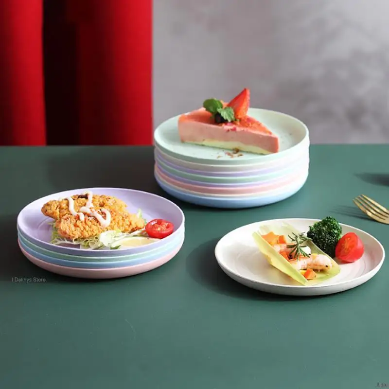 

Wheat Straw Dishes Plates Kid's Dishes Dining Plate Household Kitchen Snack Cake Fruit Buffet Dishes Spit Bone Plates Dinnerware