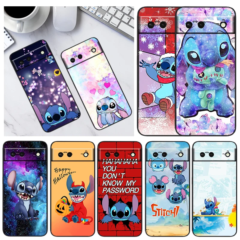 

Cute Disney Lilo & Stitch For Google Pixel 7 6 Pro 6A 5A 5 4 4A XL 5G Shell Soft Silicone Fundas Coque Capa Black Phone Case