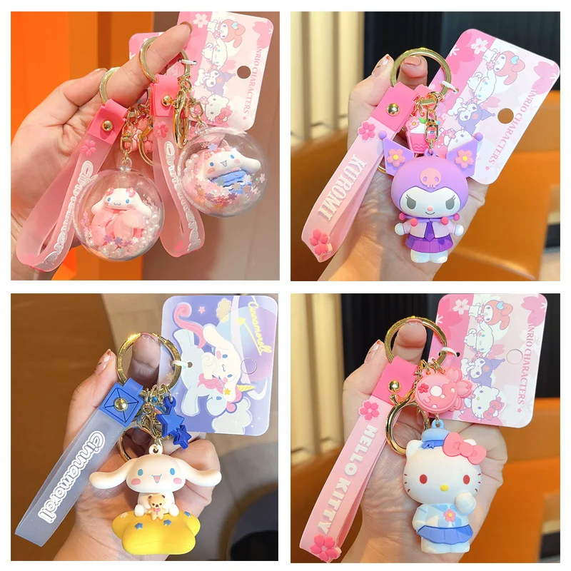 

Kawaii Cherry Blossom Diary Theme Cinnamoroll KeyChain Cartoon Sanrioed Anime Kuromi Hello Kittys Mymelody Car Keychain Toy Gift