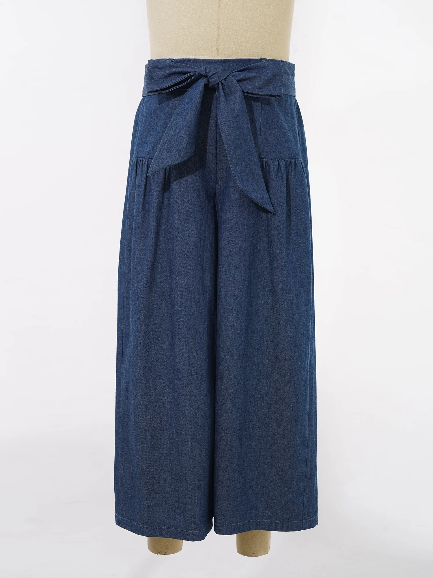 

Kids Girls Stylish Clothing Elastic Waistband Solid Color Wide Leg Style Casual Denim Pants with Waist Belt