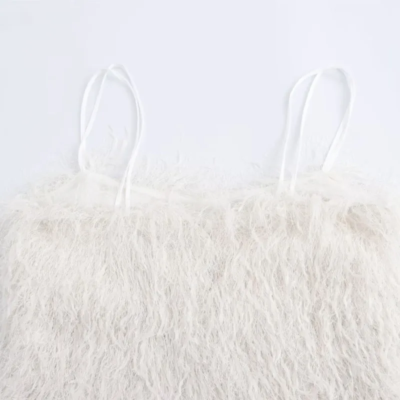 Платье-мини с оборками на тонких бретельках открытой спиной