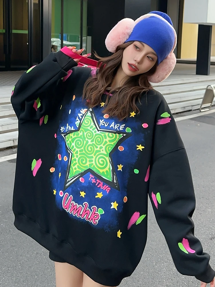 Повседневный пуловер с круглым вырезом большие свитера топ женская одежда Y2k