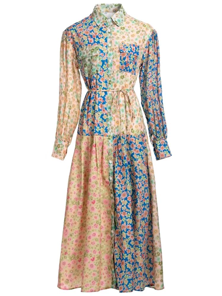 

Designer High Quality Spring Autumn New Women's Bohemian Long Sleeve Print Shirts Loose Fashion Party Vintage Elegant Midi Dress