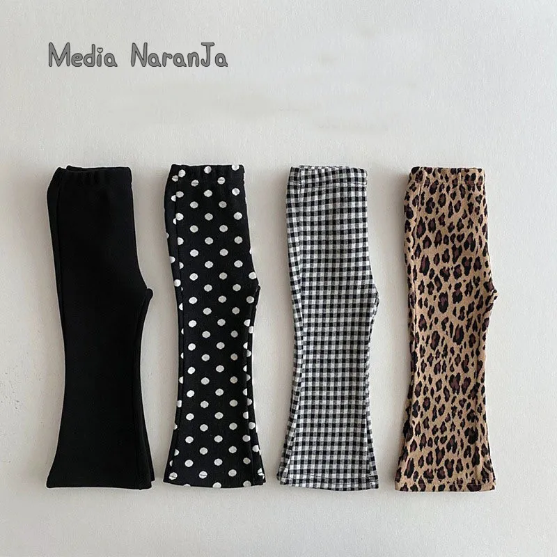 

Spring clothes girls pants Western style plaid polka dot leopard print flared pants baby all-match casual trousers