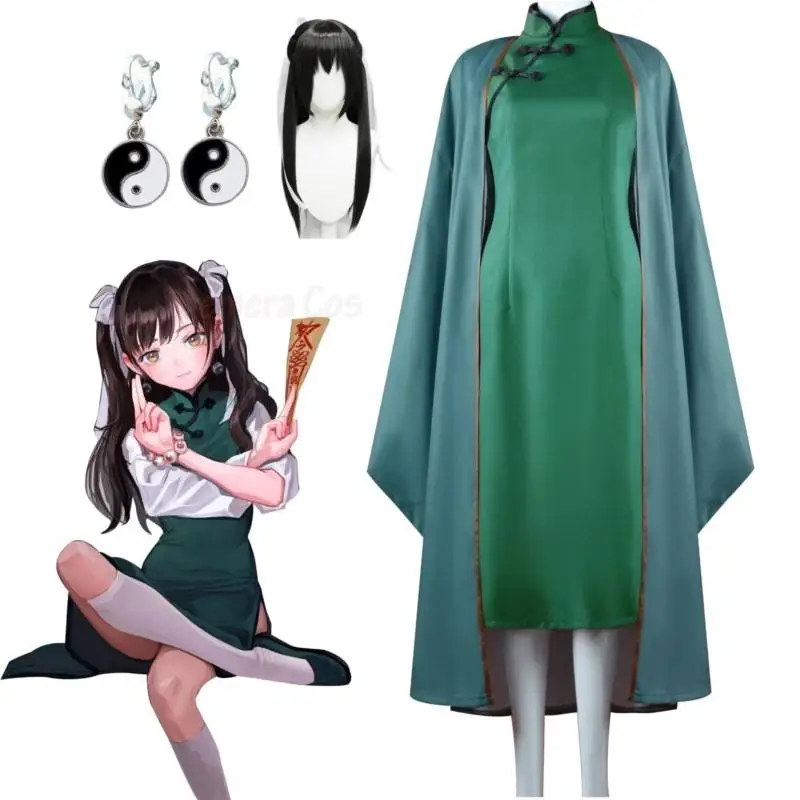 

Anime Cosplay Costume Yaozhi Green Cheongsam Chinese Style Sexy Dress Earrings Party Clothing for Women Girls Cosplay Fine Suits