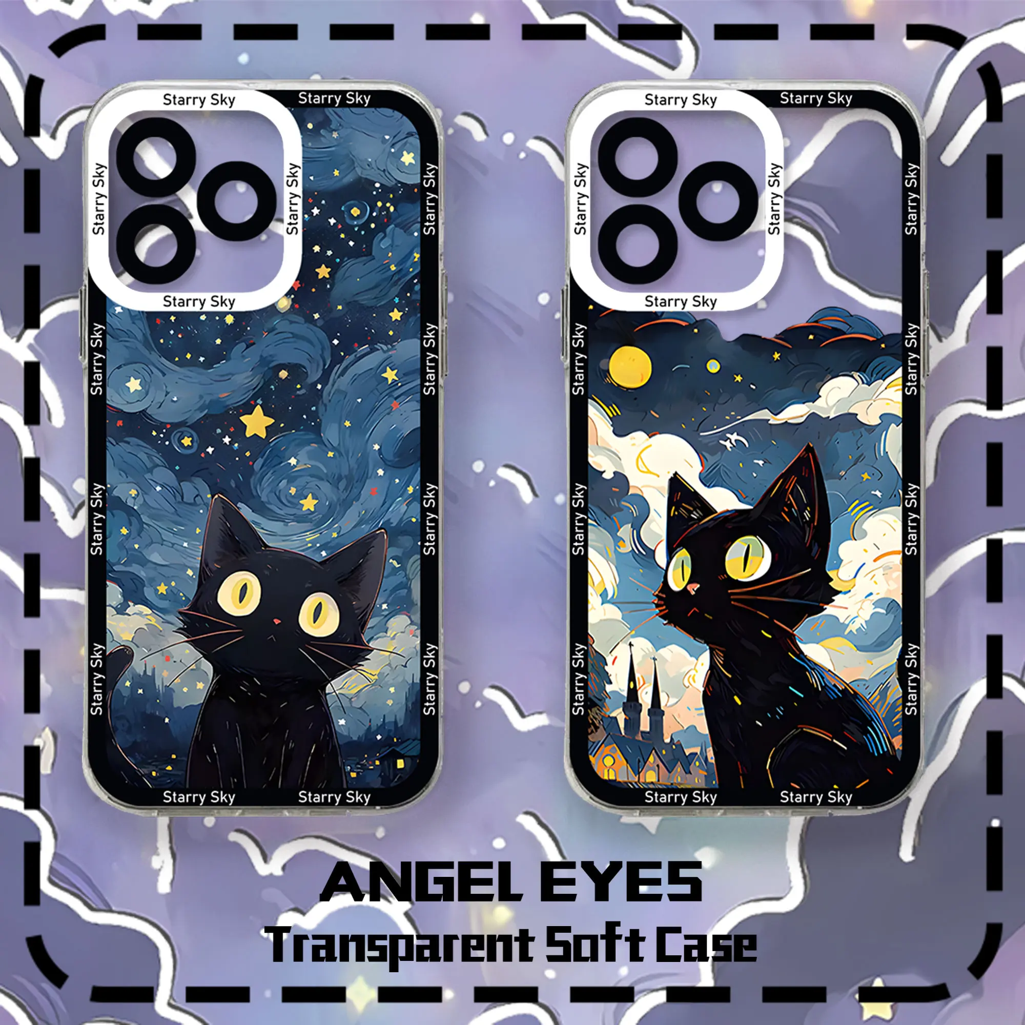 Звездное небо Черный кот чехол для телефона VIVO Y28 V30e Y75 Y03 Y36 Y100 Y17s Y76 Y22s Y16 Y50 Y21 Y20 V29