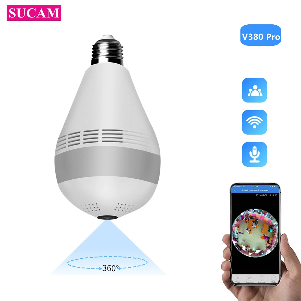 

360° Panoramic Bulb Wifi Camera E27 Light Bulb HD 5MP Security IP Camera Fisheye Surveillance CCTV Security V380 Pro APP