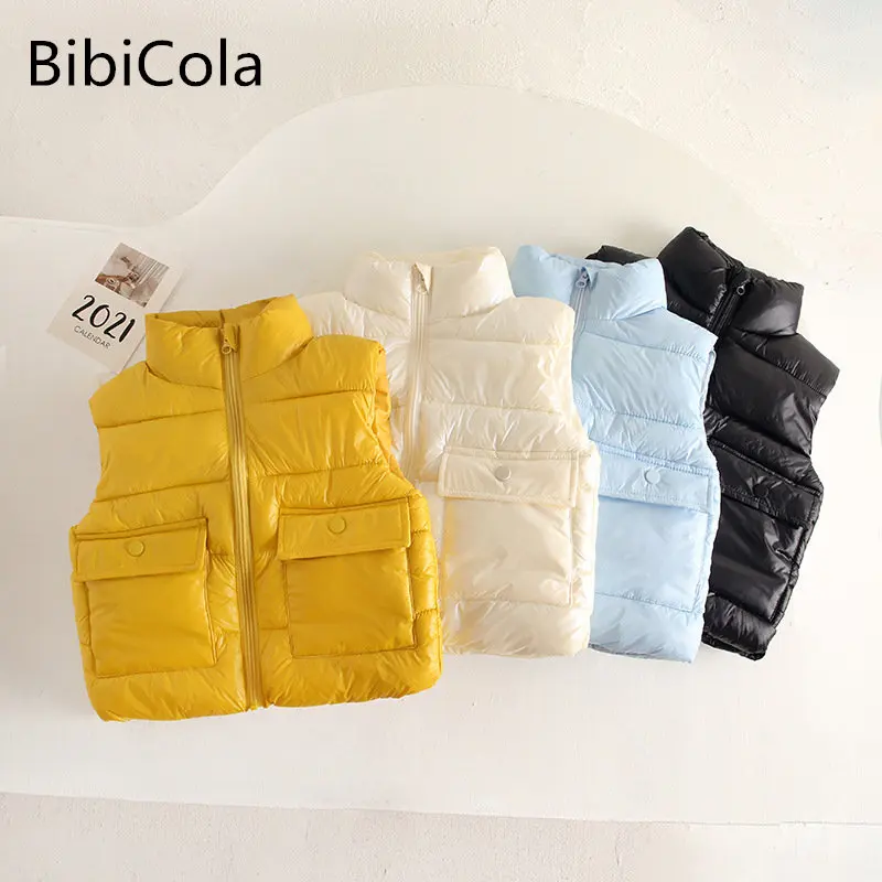 

Осень-зима 2022, детские жилеты, пальто, От 2 до 7 лет, теплые жилеты для мальчиков и девочек, блестящие водонепроницаемые жилеты для маленьких д...