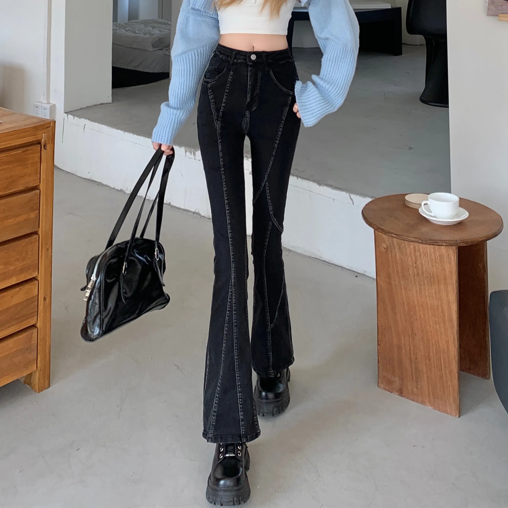 Ripped High Waisted Jeans for Women Korean Fashion Trends Patchwork Clothes Teenage Flare Denim Pant Vintage Streetwear Trousers
