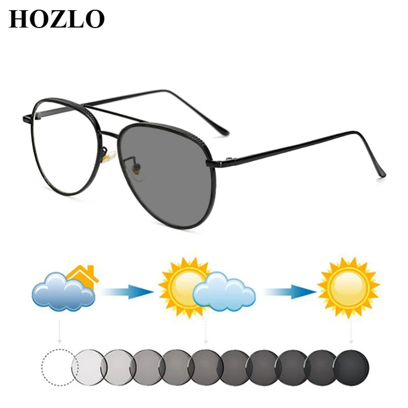 

New Fashion Photochromic Myopia Pilot Sunglasses Women Men Double Bridge Large Frame Nearsighted Glasses Driving Travel Eyewear