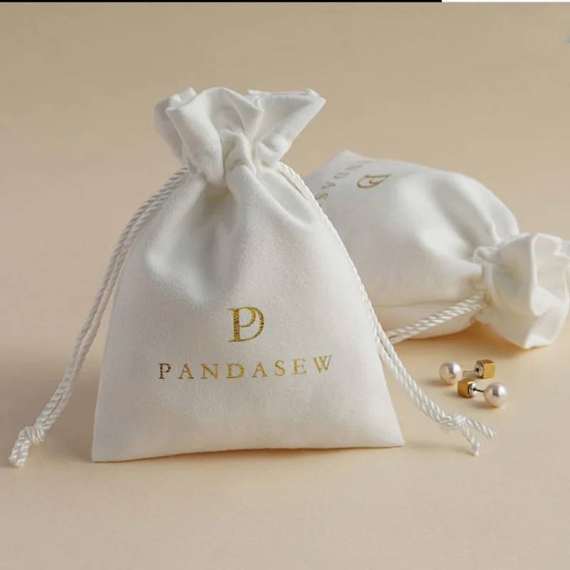 White Suede Gift Bags 3x4inch 3.5x4.7inch  4x6inch 4.7x6inch Custom Jewelry Logo Dust Sack Makeup Flannel Drawstring Pouches