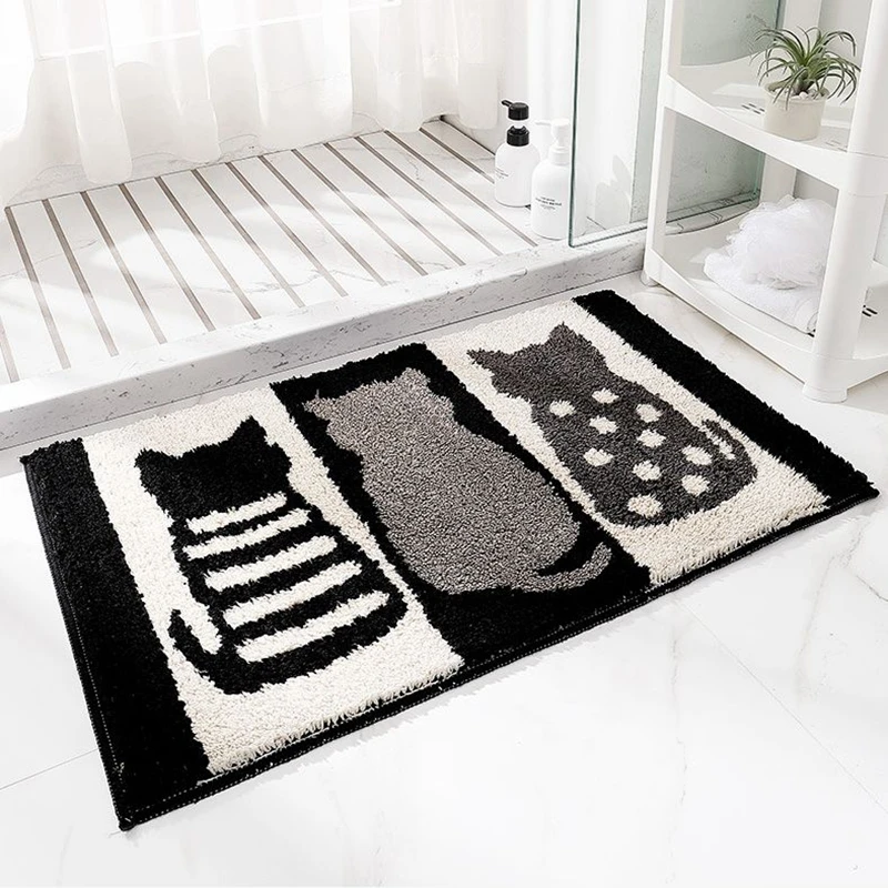 

Cartoon Cat Bath Mat Shower Non-Slip Flocking Rug Strong Absorbent Water Home Doormat Entrance Door Carpets Floormat Kitchen