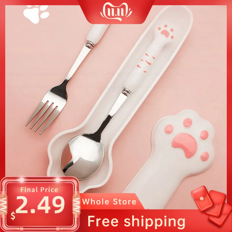 

Stainless Steel Coffee Spoon Lovely Cute Cat Shape Teaspoon Dessert Snack Scoop Ice Cream Mini Spoon Fork Kitchen Tools