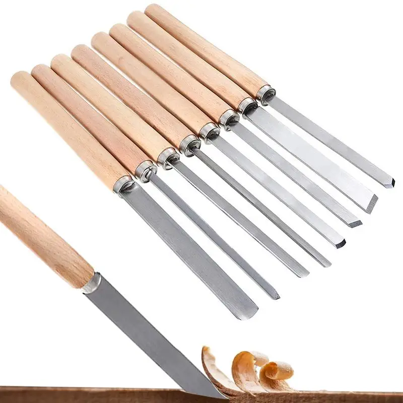 

Lathe Turning Tools Wood Carving Chisel Kit 8Pcs Wood Chisels For Woodworking Wood Turning Chisels With Wooden Handle Easy