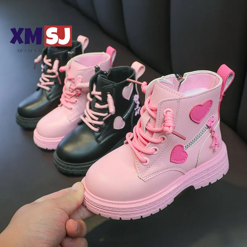 Girls Fashion Versatile Casual Korean Style Heart Decoration Kids Sweet Princess 2023 Spring and Autumn New Ankle Boots Non-slip