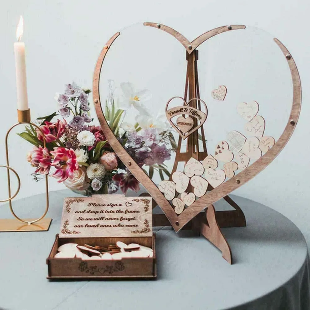 

Wedding Guest Book Alternative - Wedding Decor-Drop Heart Guestbook New Wooden Heart-shaped Guest Drop Box 60 Hearts Box