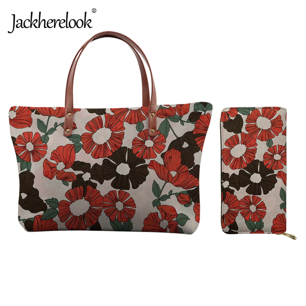 

Jackherelook, женская сумка-тоут с цветочным узором, женские сумки через плечо, вместительные сумки с ручками для женщин, 2 шт./компл., кошелек и сум...