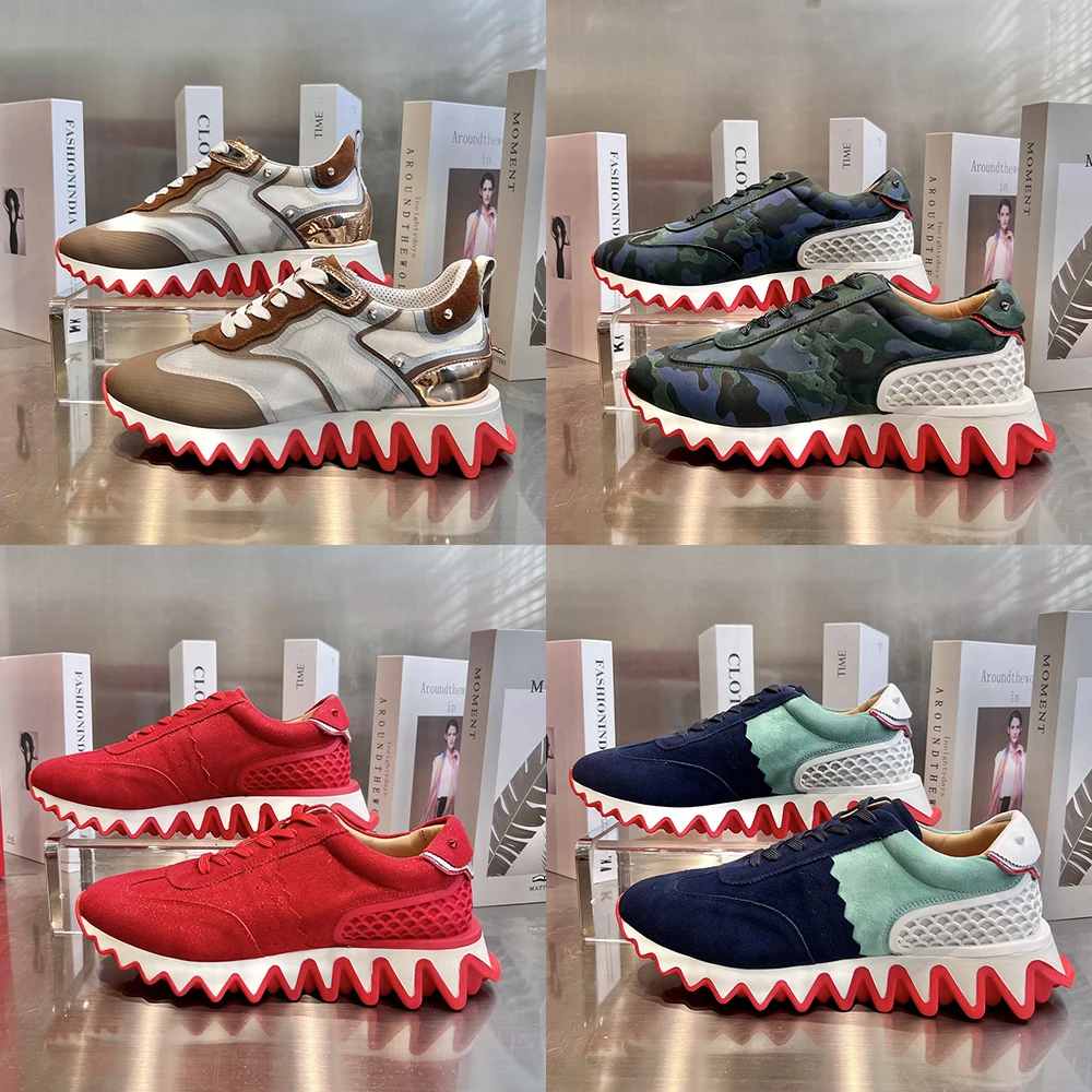 

Stitching Color Designer Red Sole Luxury Cow Leather Couple Casual Sneaker Shoes Unisex Outdoor Shoes Large Size Street Graffiti