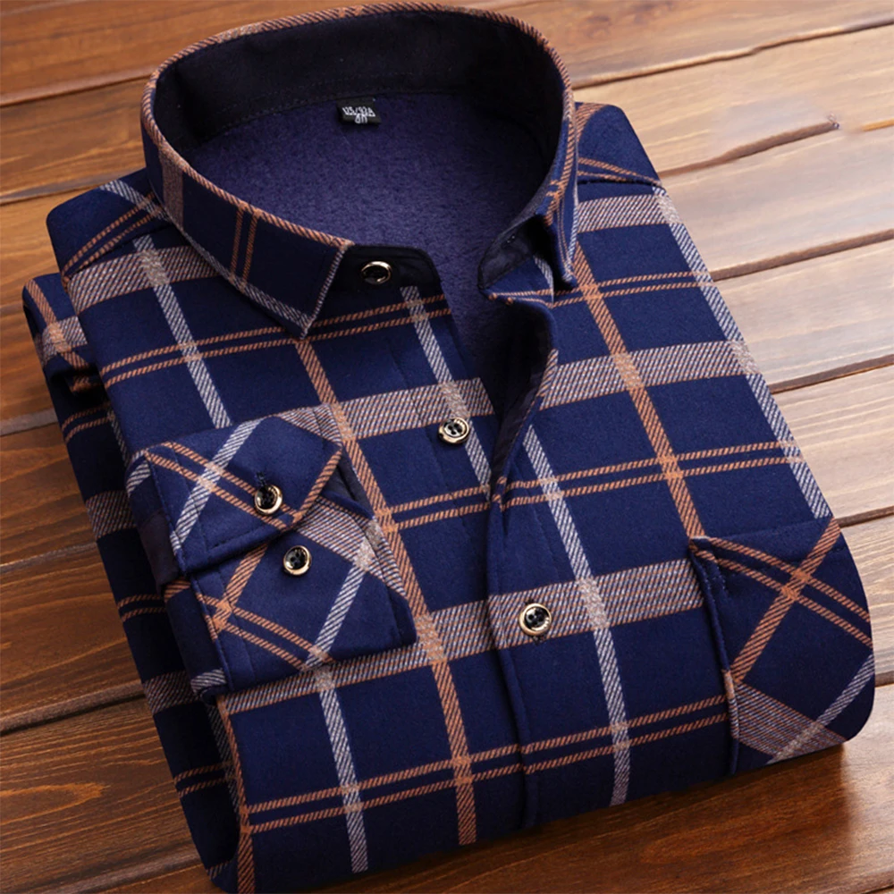 Jacket Men Shirt Autumn Button Cotton Down Flannel Fleece Lined L~4XL Mens Padded Plaid Winter Brand New Durable