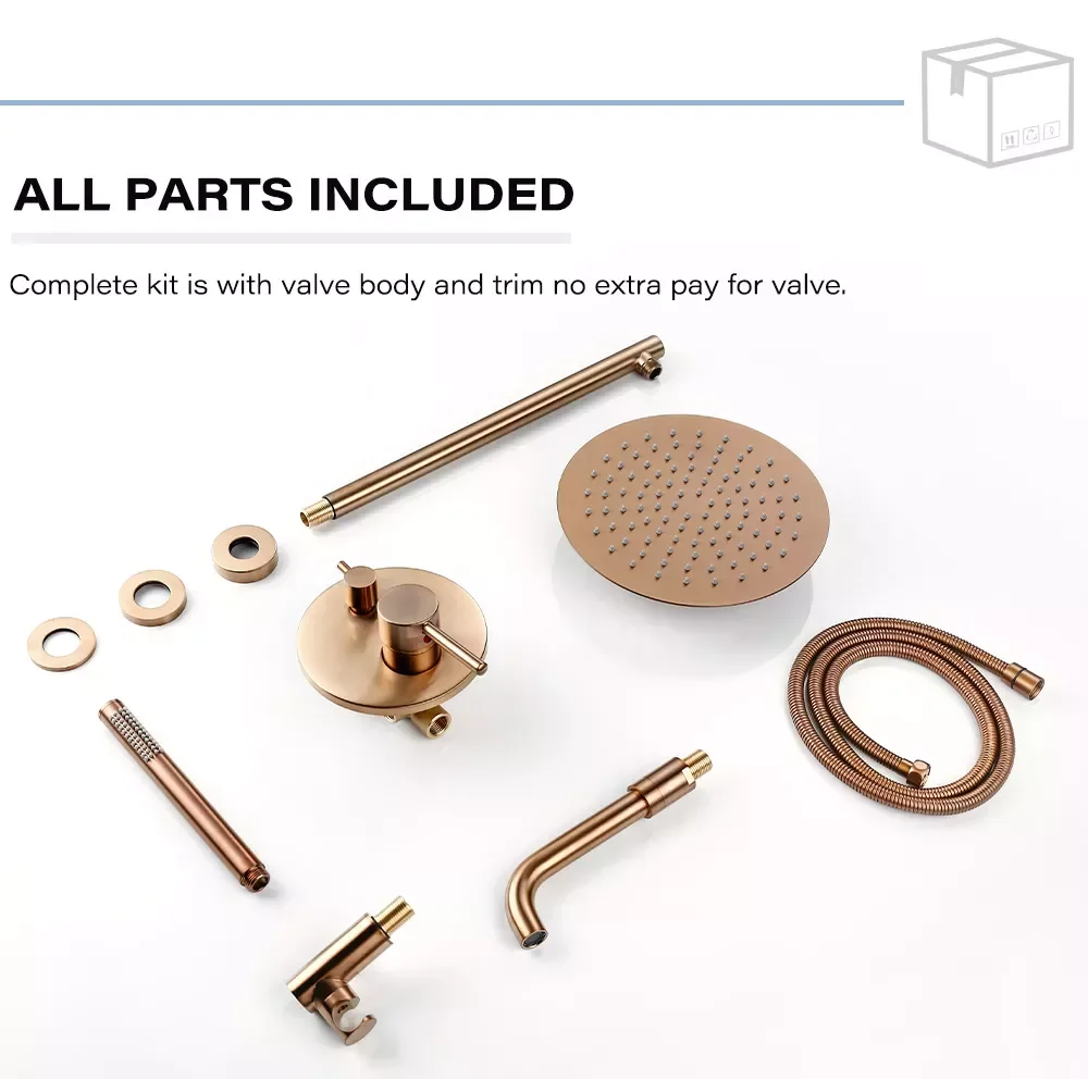

Rose Gold Brass Hot Cold Water Concealed Rainfall Head Single Handle Mixer Bathroom Tap Bathtub Shower Faucets