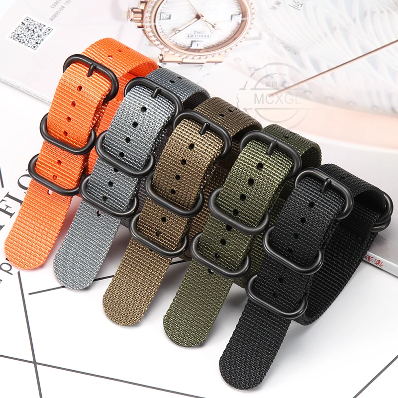 Premium Soft Nylon Strap 18mm 20mm 22mm 24mm Five-Ring Heavy Duty Stainless Steel Buckle Men Women Weave Watch Band Bracelet