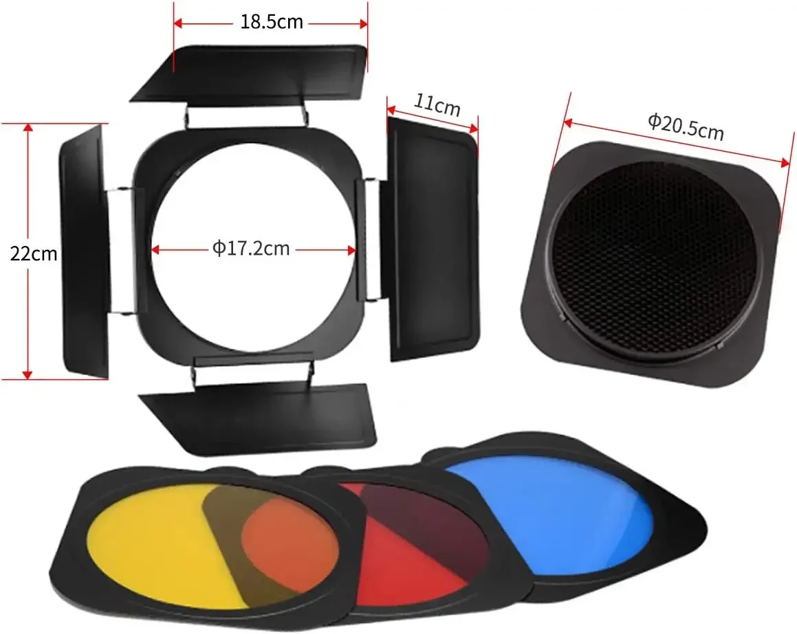 Зеркальная дверь JINBEI с сотовой сеткой и 3 цветными гелевыми фильтрами для