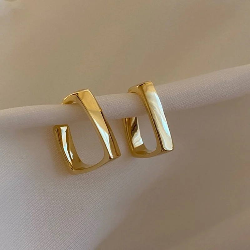 

2021 Exquisite Square Earrings for Women Gold Color Geometric Circle Hoop Earrings for Girls Luxury Jewelry