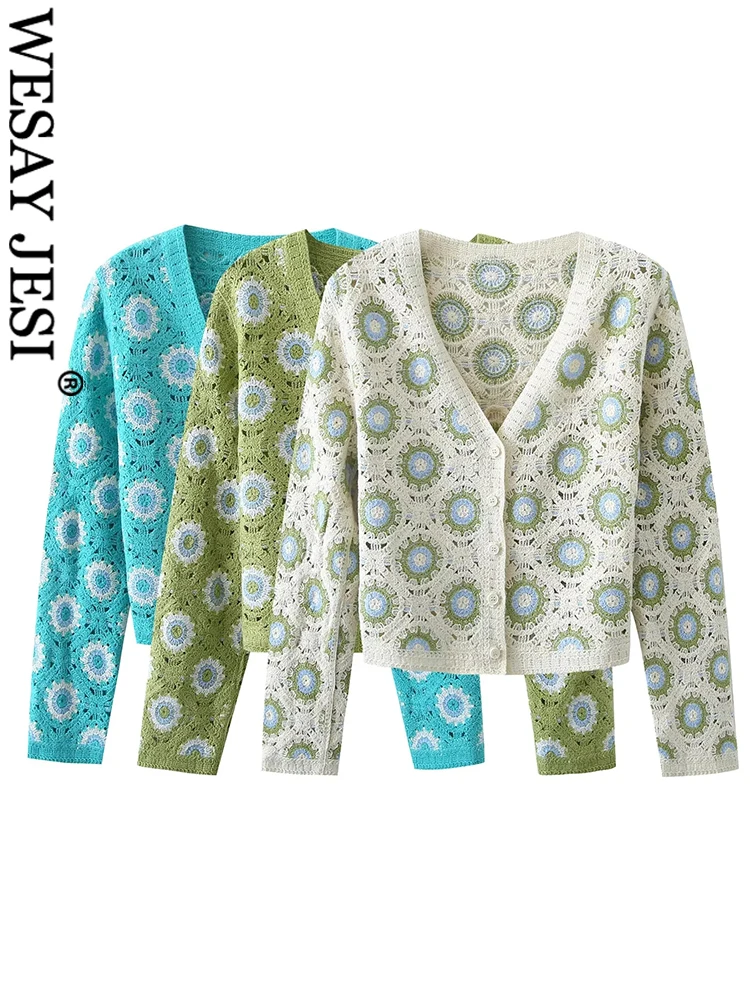 

WESAY JESI Элегантный женский Повседневный свитер с V-образным вырезом на пуговицах популярный принт Удобная мягкая модная шикарная Повседневн...