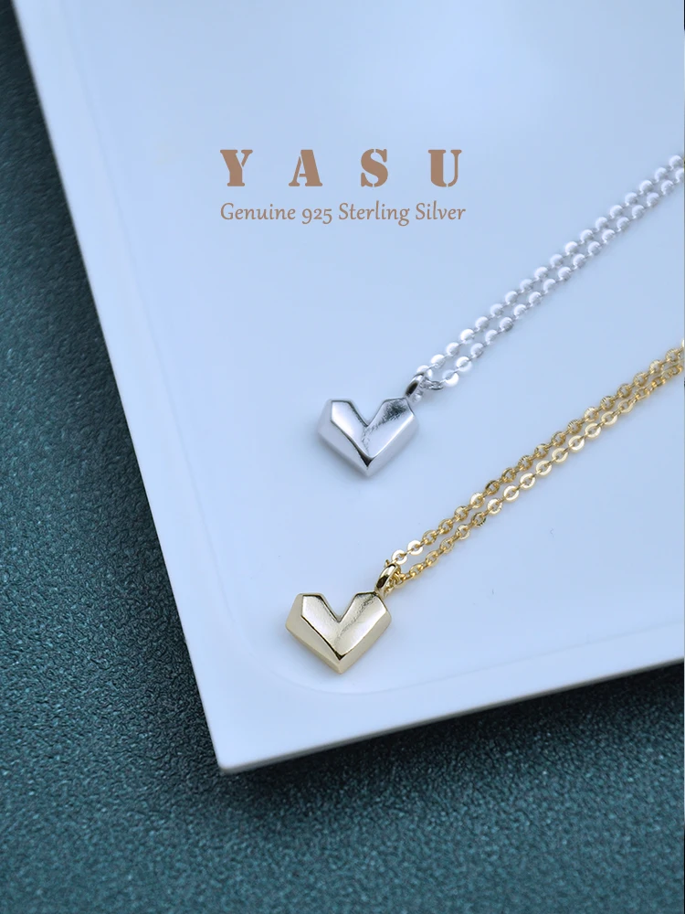

Genuine 925 Sterling Silver 14K Gold Plated Necklace 3D Geometric Heart Pendant For Women Exquisite Clavicle Chain Jewelry Gifts