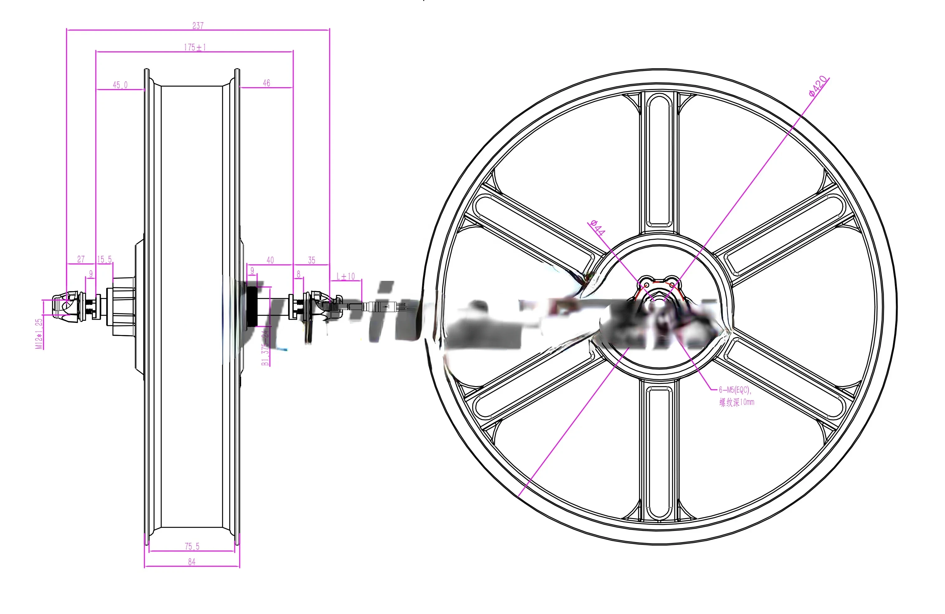 Колесный мотор из магниевого сплава для передних и задних колес